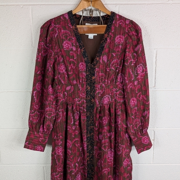 Sam Edelman Dress Womens L Purple Pink Floral Ramsey Midi Button Front Boho - Picture 2 of 7